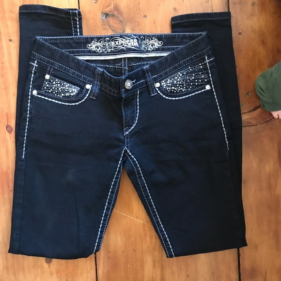 Dark embellished Express Jeans Size 4 - Picture 2 of 10